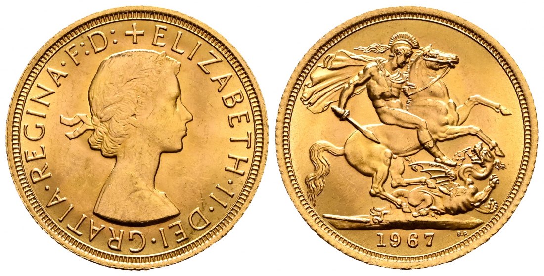 PEUS 2305 Grossbritannien 7,32 g Feingold. Elizabeth II. (1952 - 2022) Sovereign GOLD 1967 Fast Stempelglanz