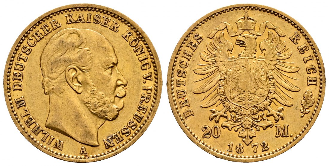 PEUS 2307 Kaiserreich - Preußen 7,16 g Feingold. Wilhelm I. (1861 - 1888) 20 Mark GOLD 1872 A Sehr schön