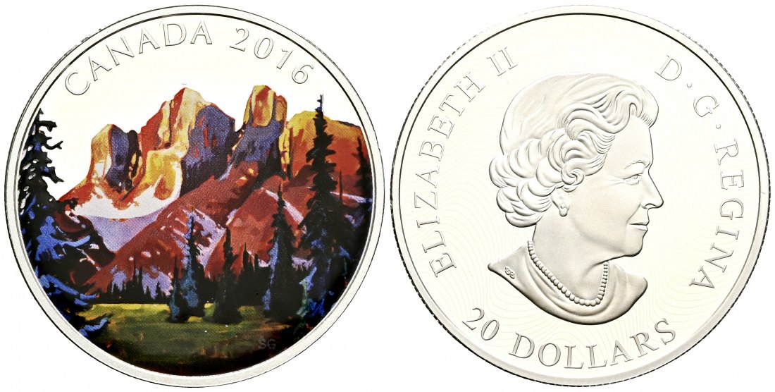 PEUS 2315 Kanada 31,83 g Feinsilber. Rocky Mountains - Auflage 7.500 20 Dollars SILBER multicolor 2016 Proof (Kapsel)