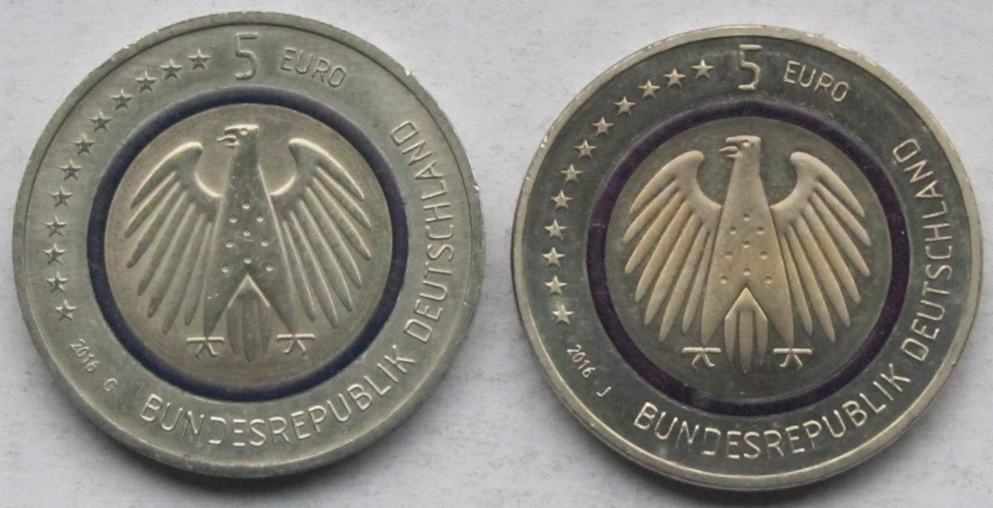  Deutschland: 5 Euro Planet Erde 2016, 2 Stück (G + J)   