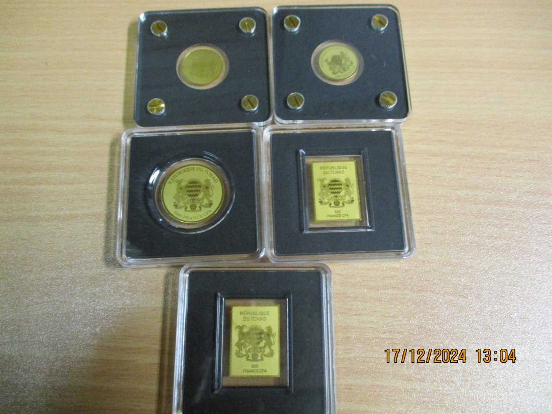  3 x 3000 2 x 500 Francs Goldmünzen Republik Tschad 999er Gold/ P6   