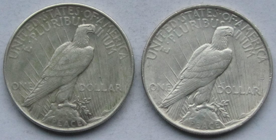  USA Vereinigte Staaten: 1 Dollar (Peace-Dollar), 2 Stück (1922 + 1923)   