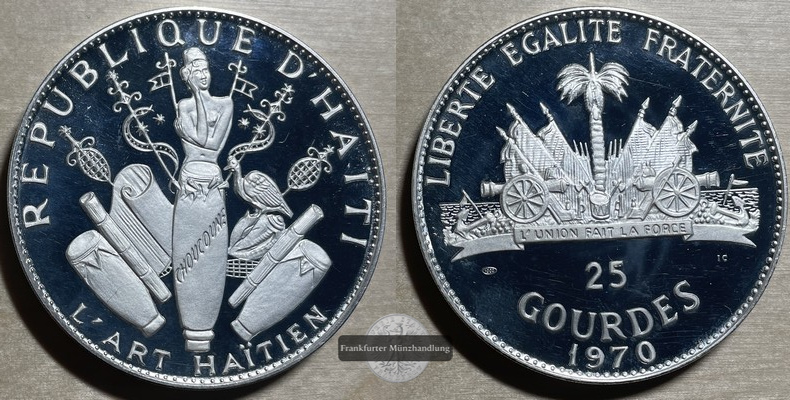  Haiti  25 Gourdes  1970  FM-Frankfurt  Feingewicht: 117,5g  Silber  vz aus PP   