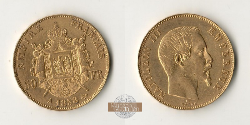 Frankreich MM-Frankfurt Feingold: 14,52g 50 Francs 1858 A 