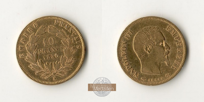 Frankreich MM-Frankfurt Feingewicht: 2,90g Gold 10 Francs 1856 A ss