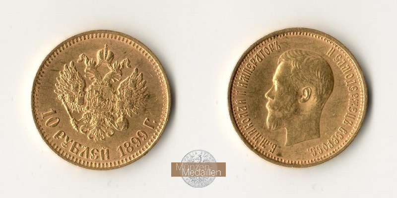 Russland  10 Rubel MM-Frankfurt Feingold: 7,76g Zar Nikolaus II. (1894-1917) 1899 