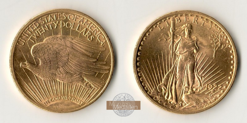 USA  20 Dollar MM-Frankfurt Feingold: 30,09g Double Eagle 1922 