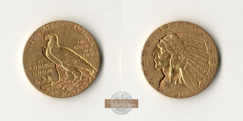 USA  5 Dollar MM-Frankfurt   Feingold: 7,5231g Half Eagle 1911 