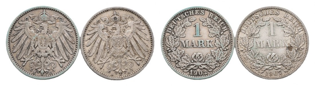  Deutsches Reich; 2x 1 Mark 1902/1907   