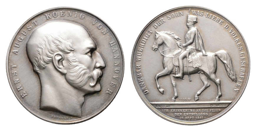  Medaille; Hannover, Feier der Enthüllung 21 Sept 1861; Nachprägung, silber; 25,66 g; Ø 40,15 mm   