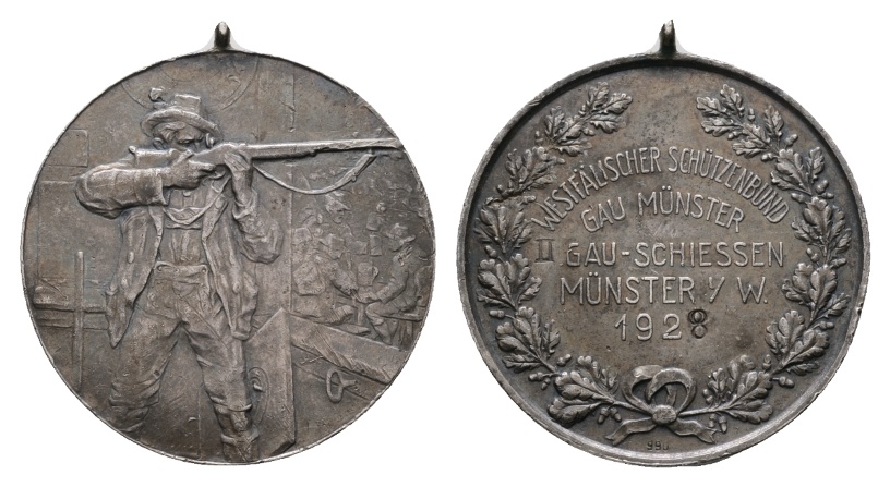  Medaille; Westfälischer Schützenbund Gau Münster 1928; gehenkelt; 21,13 g; Ø 40,55 mm   