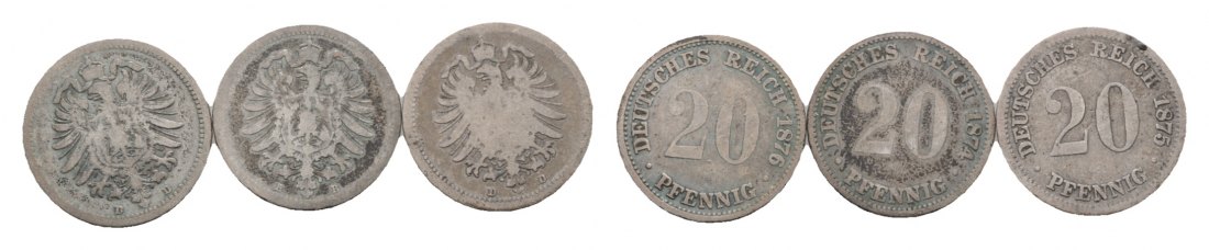  Kaiserreich; 3 Kleinmünzen 1876 / 1874 / 1875   