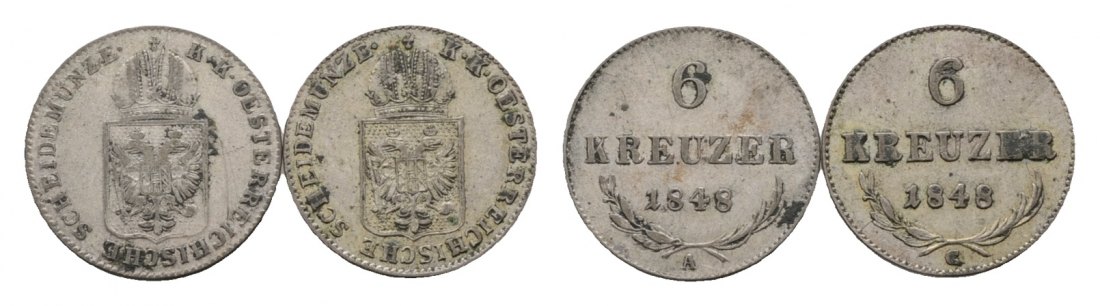  Österreich; 2x 6 Kreuzer 1848   