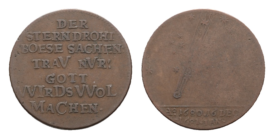  Medaille 1680; Der Stern droht boeses Sachen; kupfer; 5,75 g; Ø 26,64 mm   