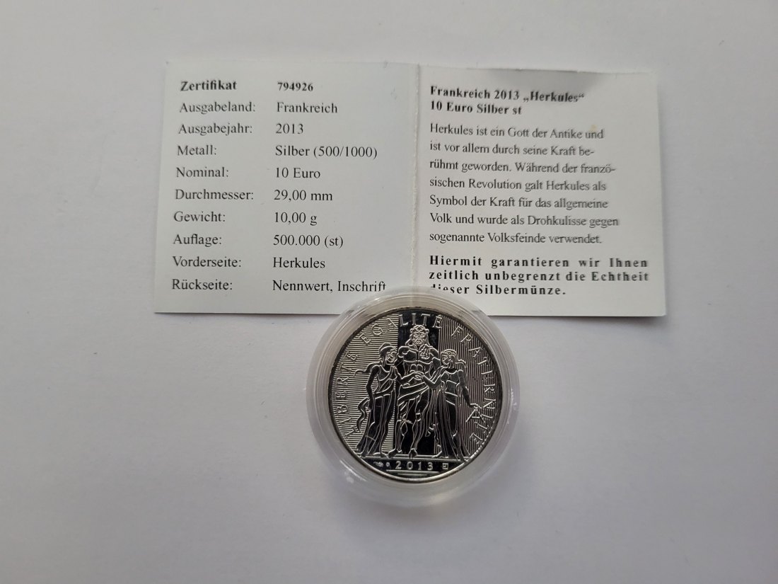  10 Euro 2013 Herkules silber Frankreich Spittalgold9800 (2080   