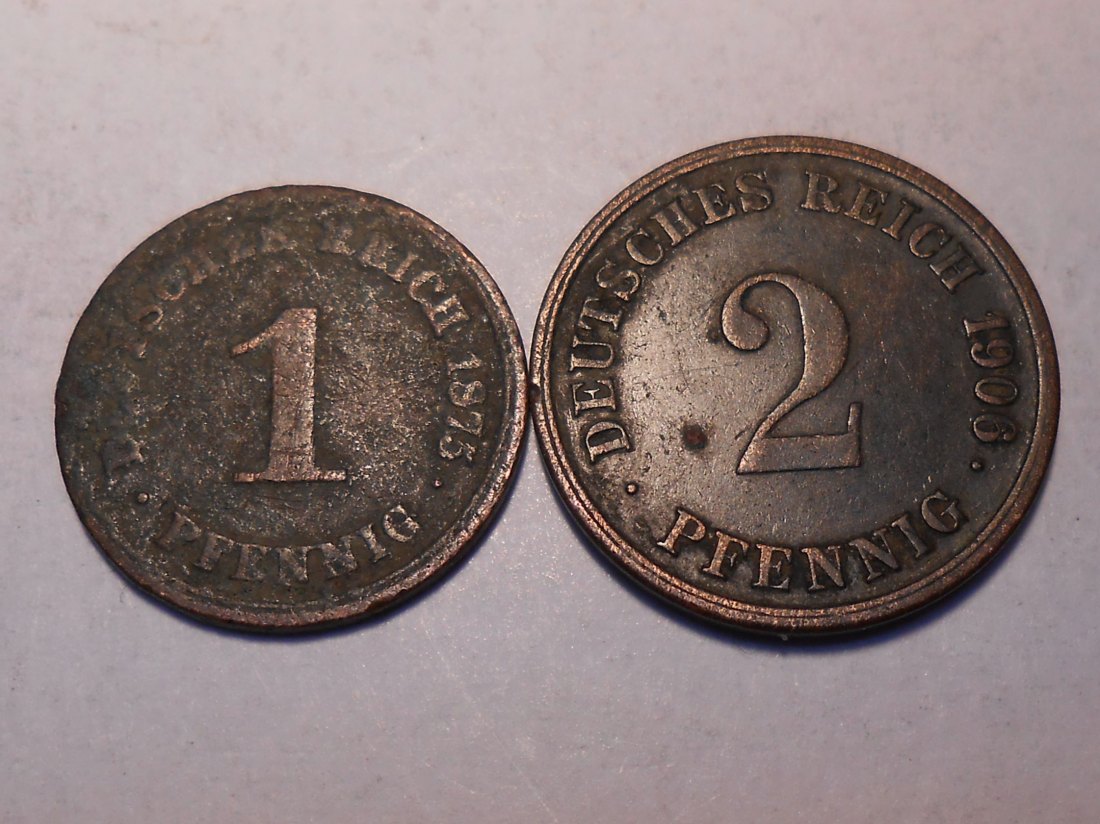  M.181  Dt. Kaiserreich, 2er Lot, 1 Pfennig 1875 A / 2 Pfennig 1906 G   