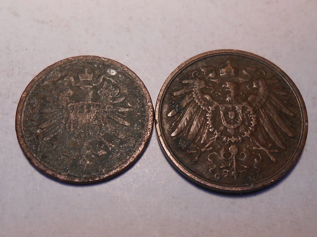  M.181  Dt. Kaiserreich, 2er Lot, 1 Pfennig 1875 A / 2 Pfennig 1906 G   