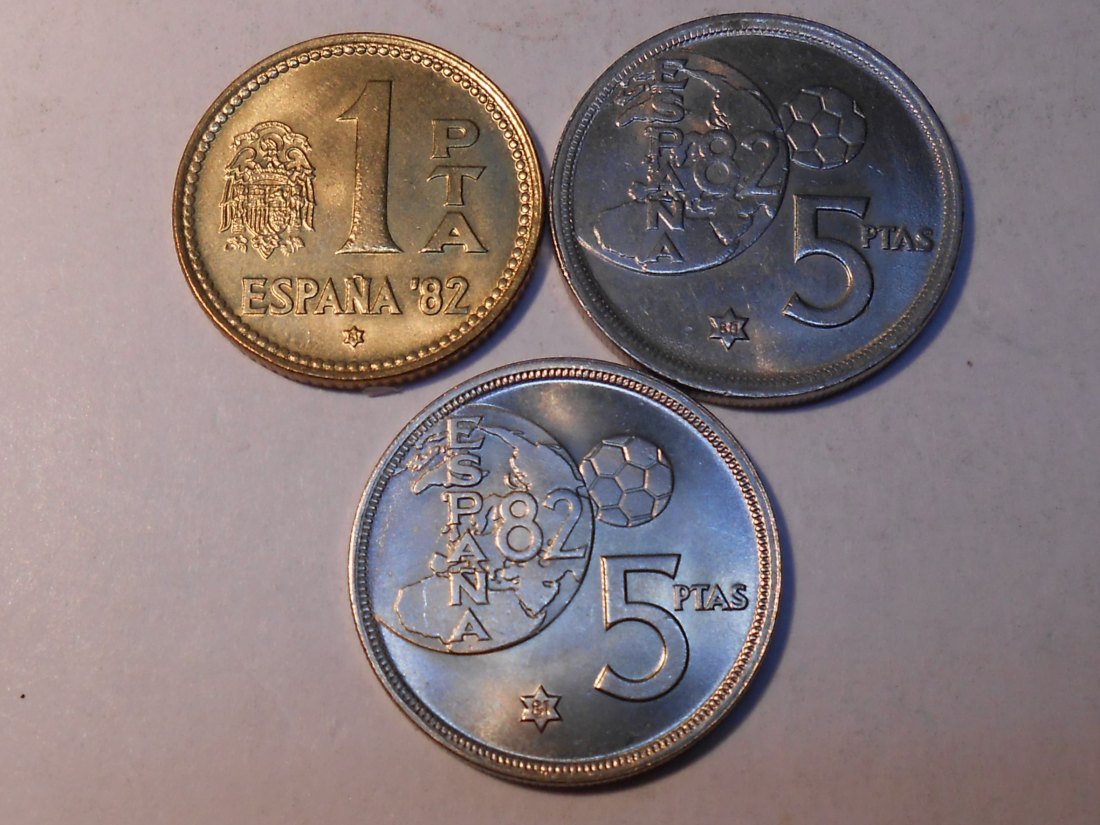  M.171. Spanien 3er Lot, 1 Peseta 1980, 5 Pesetas 1980 , 5 Pesetas 1980   