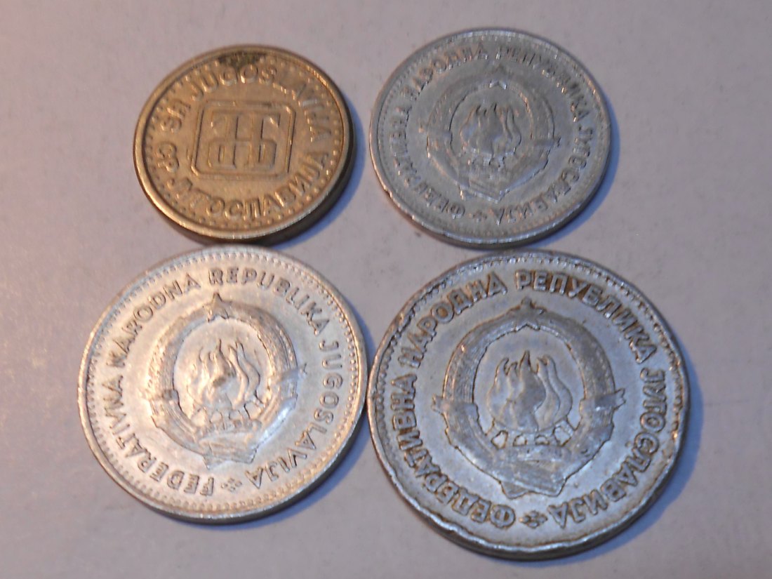  M.177. Jugoslawien 4er Lot, 10 Para 1994, 1 Dinar 1953, 2 Dinar 1953, 5 Dinar 1953   