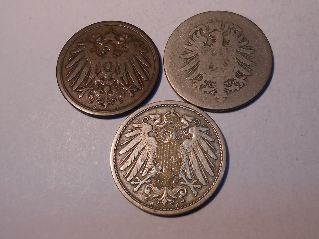  M.161. Kaiserreich 3erLot, 2 Pfennig 1906 A, 10 Pfennig 1875 E, 10 Pfennig 1906 A   