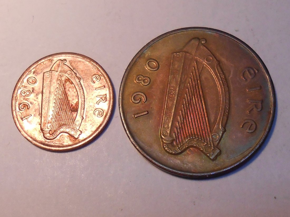  M.157. Irland 2er Lot, 1/2 Penny 1980 und 2 Pence 1980   