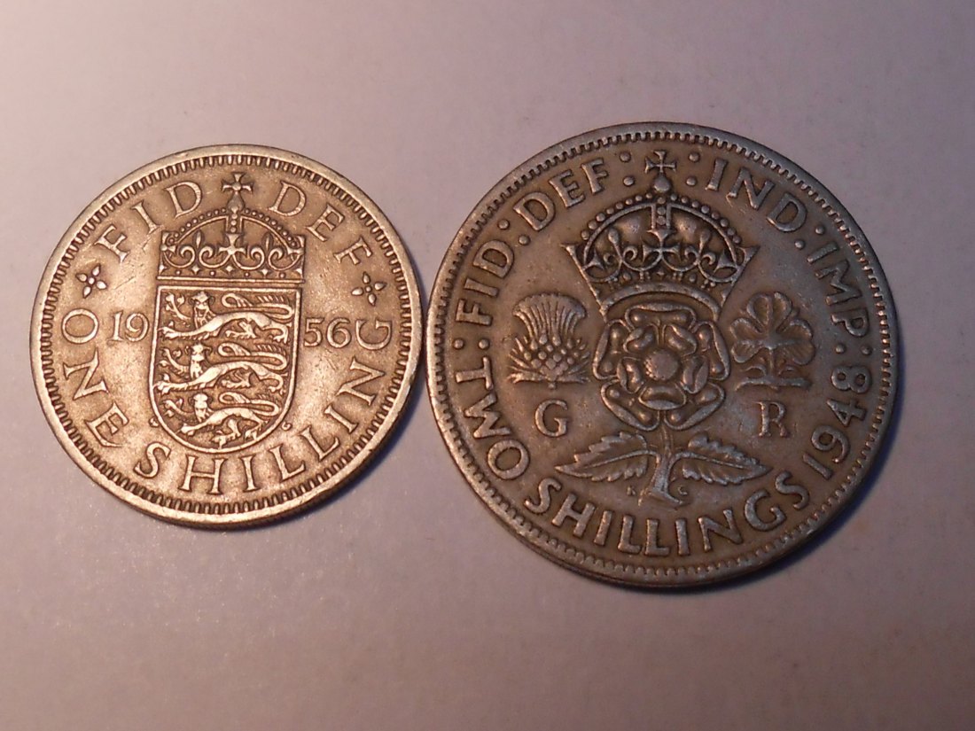  M.158. Großbritannien 2er Lot, 1 Schilling 1956 und 2 Schilling 1948   