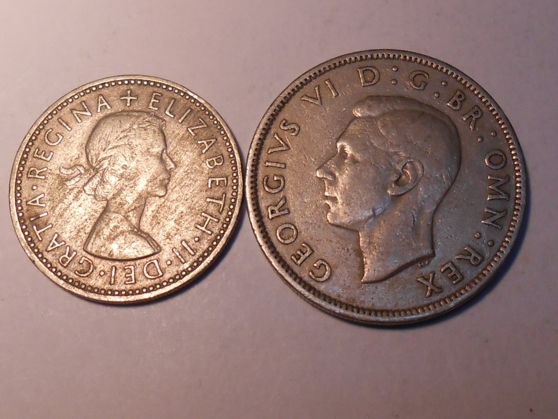  M.158. Großbritannien 2er Lot, 1 Schilling 1956 und 2 Schilling 1948   