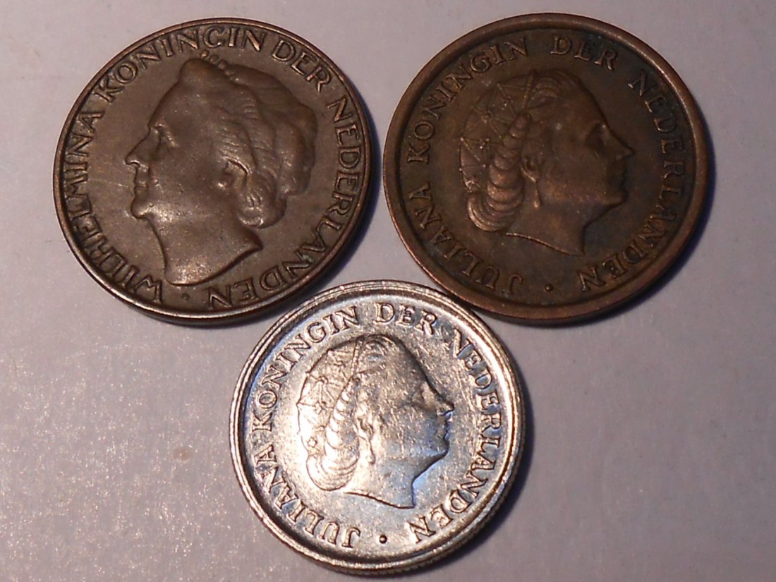  M.149. Niederlande 3er Lot, 1 Cent 1948, 1 Cent 1959, 10 Cent 1980   