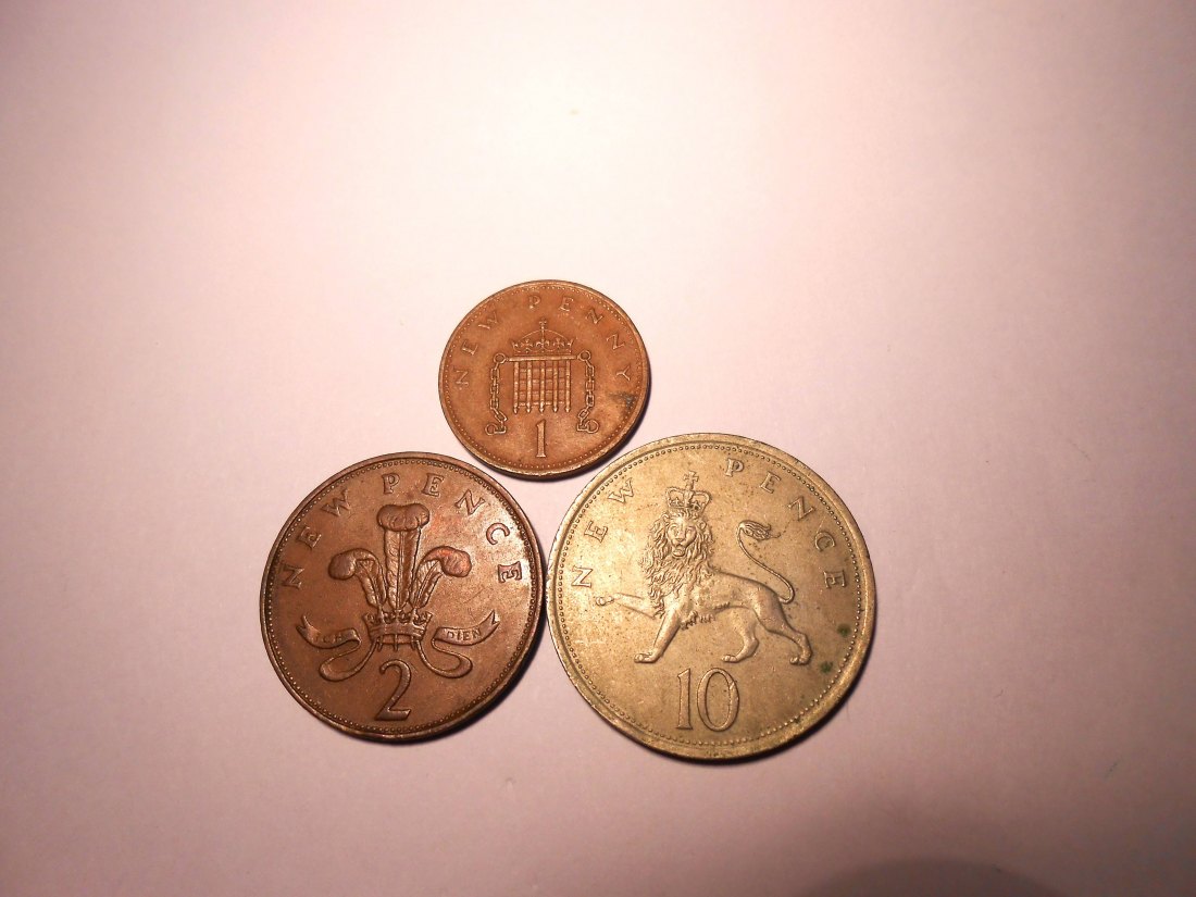  M.140. Großbritannien 3er Lot, 1 New Penny 1971, 2 New Pence 1971, 10 New Pence 1976   