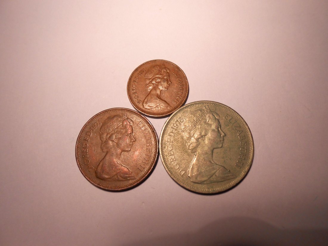  M.140. Großbritannien 3er Lot, 1 New Penny 1971, 2 New Pence 1971, 10 New Pence 1976   