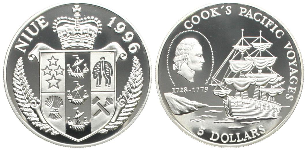  Niue: Elisabeth II.,  5 Dollars 1996, 32,32 gr. 925er Silber (29,90 gr. fein) ø = 39 mm   