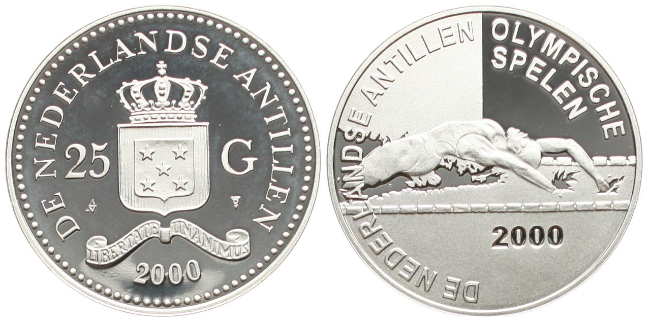  Niederl. Antillen: 25 Gulden 2000 Olymische Schwimmer, SELTEN nur 3500 Ex. 25 gr. 925er Silber   