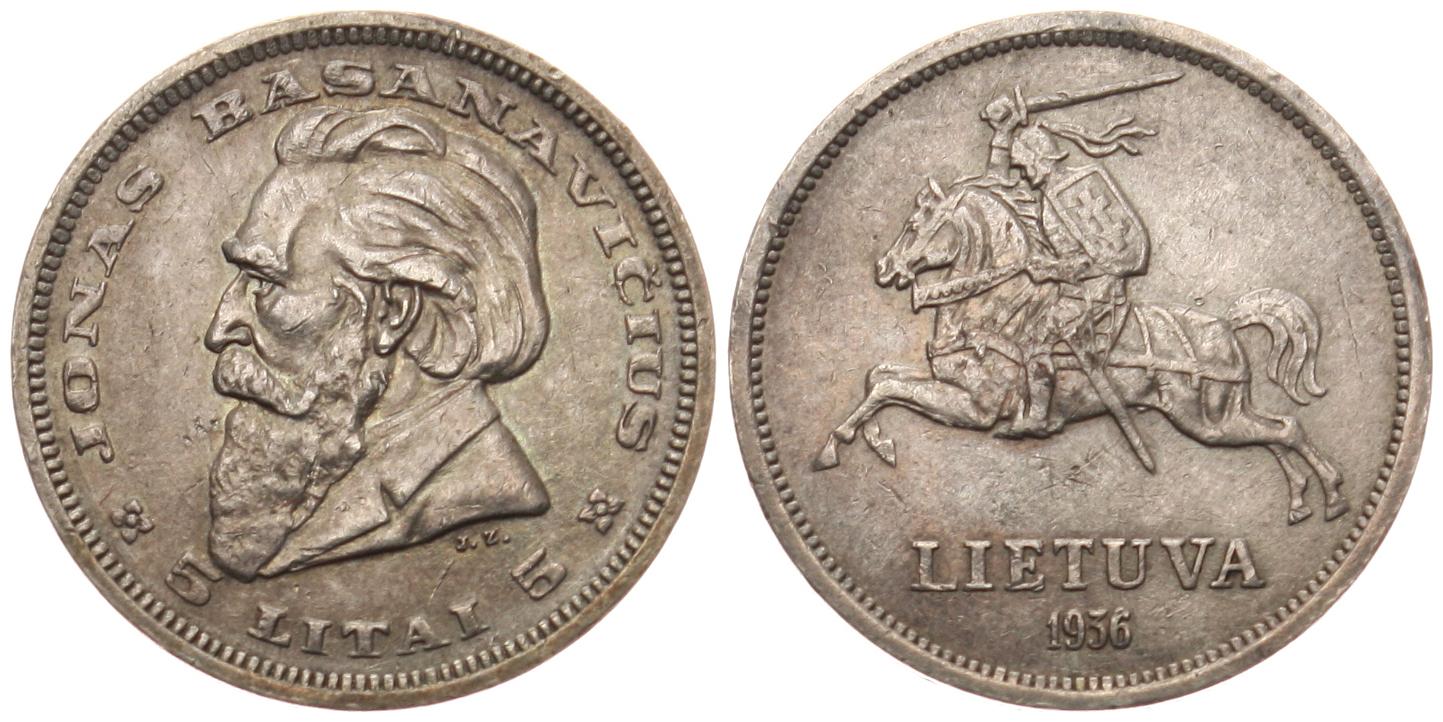  Litauen: 5 Litai 1936, 9 gr. 750 er Silber, Erhaltung!   