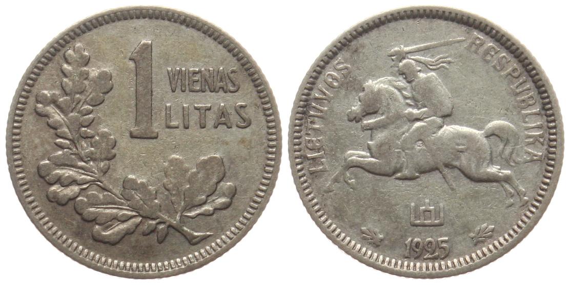  Litauen: 1 Litas 1925, Silber, 2,7 gr. 500er   