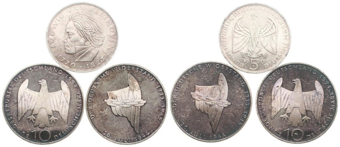  Deutschland: Lot von 3 Silbermünzen, zusammen 42,2 gr. 625er Silber   