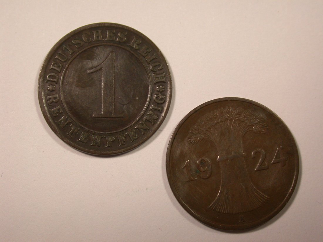  I14  Weimar  1 Rentenpfennig 1924 A und D  2 Stück  Originalbilder   