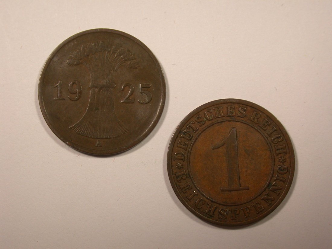  I14  Weimar  1 Reichspfennig 1925 A und E  2 Stück  Originalbilder   