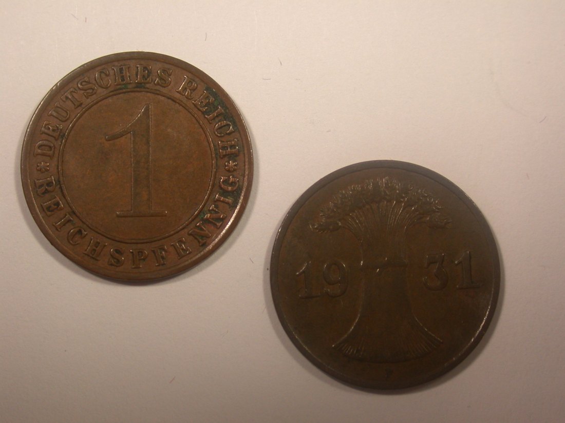  I14  Weimar 1 Reichspfennig 1931 E und F  2 Stück  Originalbilder   