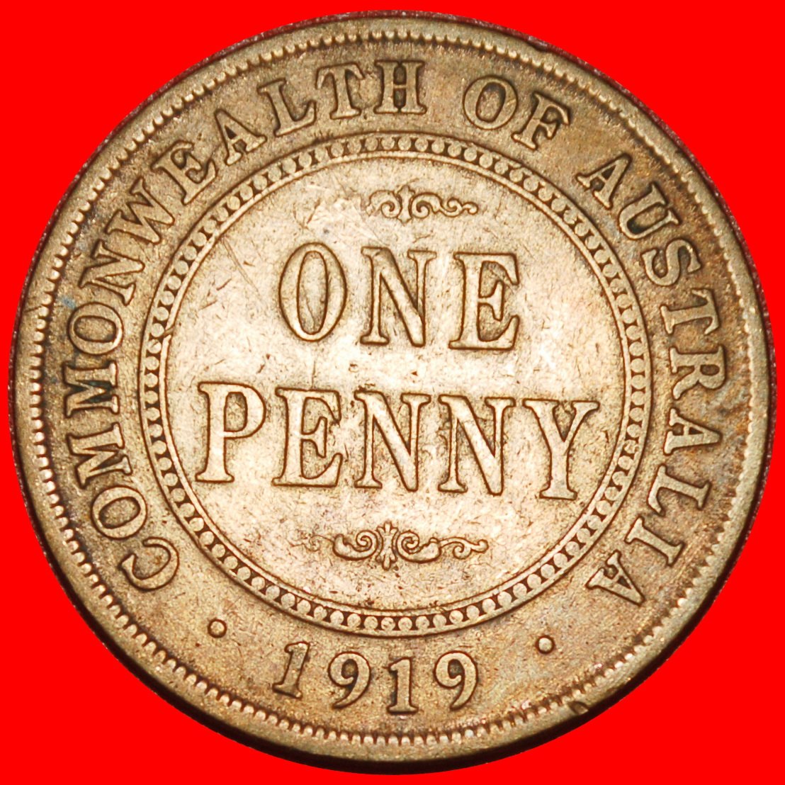  Ⰶ BRITAIN DIES: AUSTRALIA ★ 1 PENNY 1919 NO DOT! GEORGE V (1911-1936) LOW START ★ NO RESERVE!   