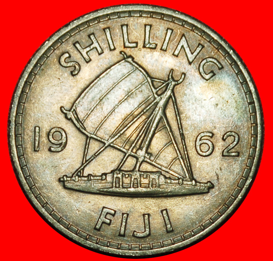  Ⰶ GROSSBRITANNIEN (1957-1965): FIJI★1 SHILLING 1962 SCHIFF★ELISABETH II. (1953-2022) OHNE VORBEHALT!   