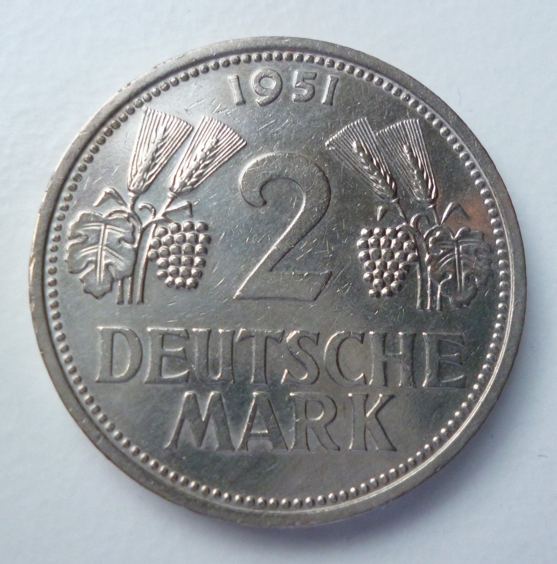  Deutschland 2 Deutsche Mark 1951 D Ähren und Weintrauben   