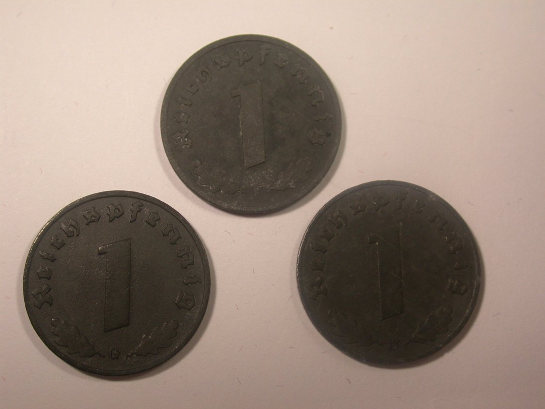  I11  3. Reich 1 Pfennig Zink 1941 F, G und J  3 Stück  Originalbilder   