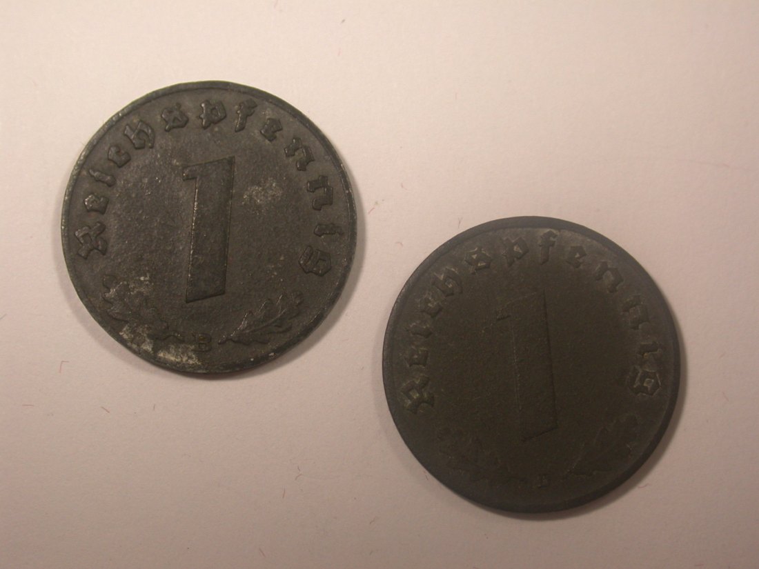  I11  3. Reich 1 Pfennig Zink 1942 B und D  2 Stück  Originalbilder   