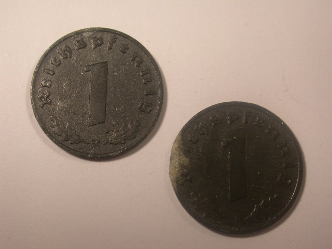  I11  3. Reich 1 Pfennig Zink 1942 E und F  2 Stück  Originalbilder   