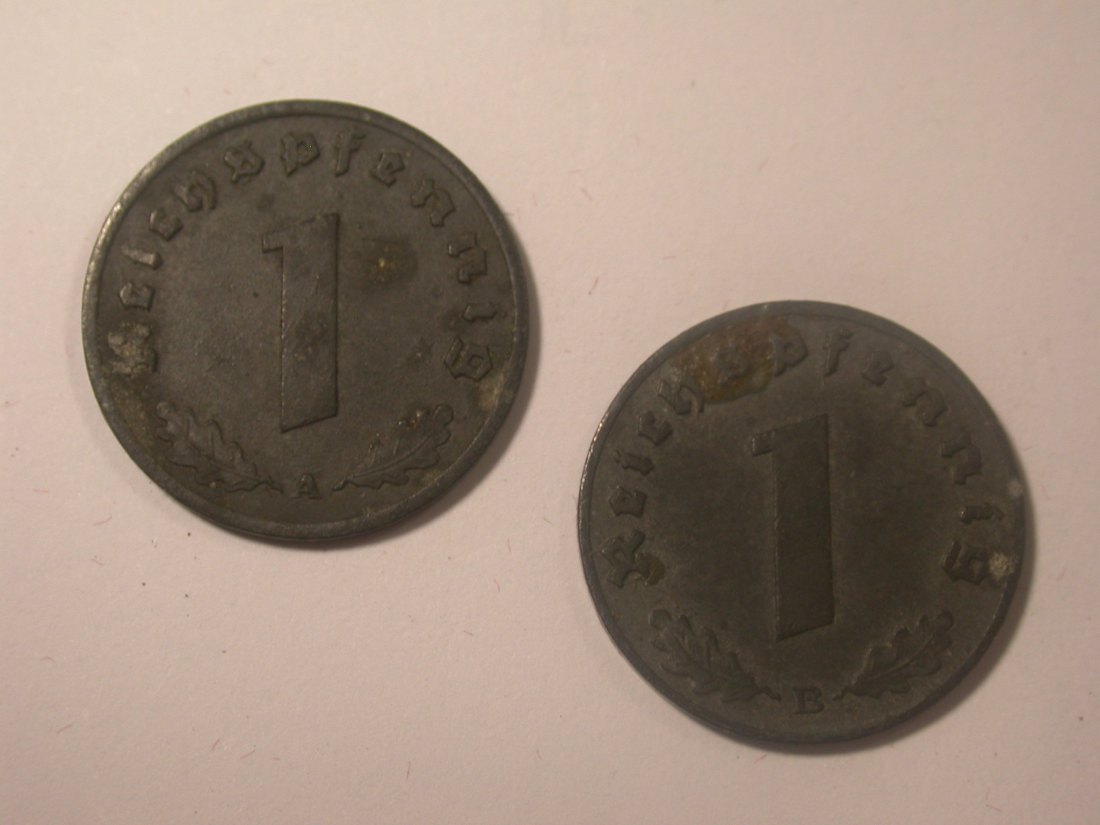  I11  3. Reich 1 Pfennig Zink 1944 A und B  2 Stück  Originalbilder   