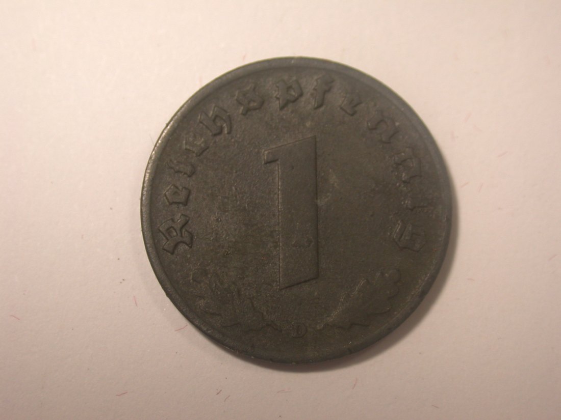  I11  3. Reich 1 Pfennig Zink 1944 D in vz-St  Originalbilder   