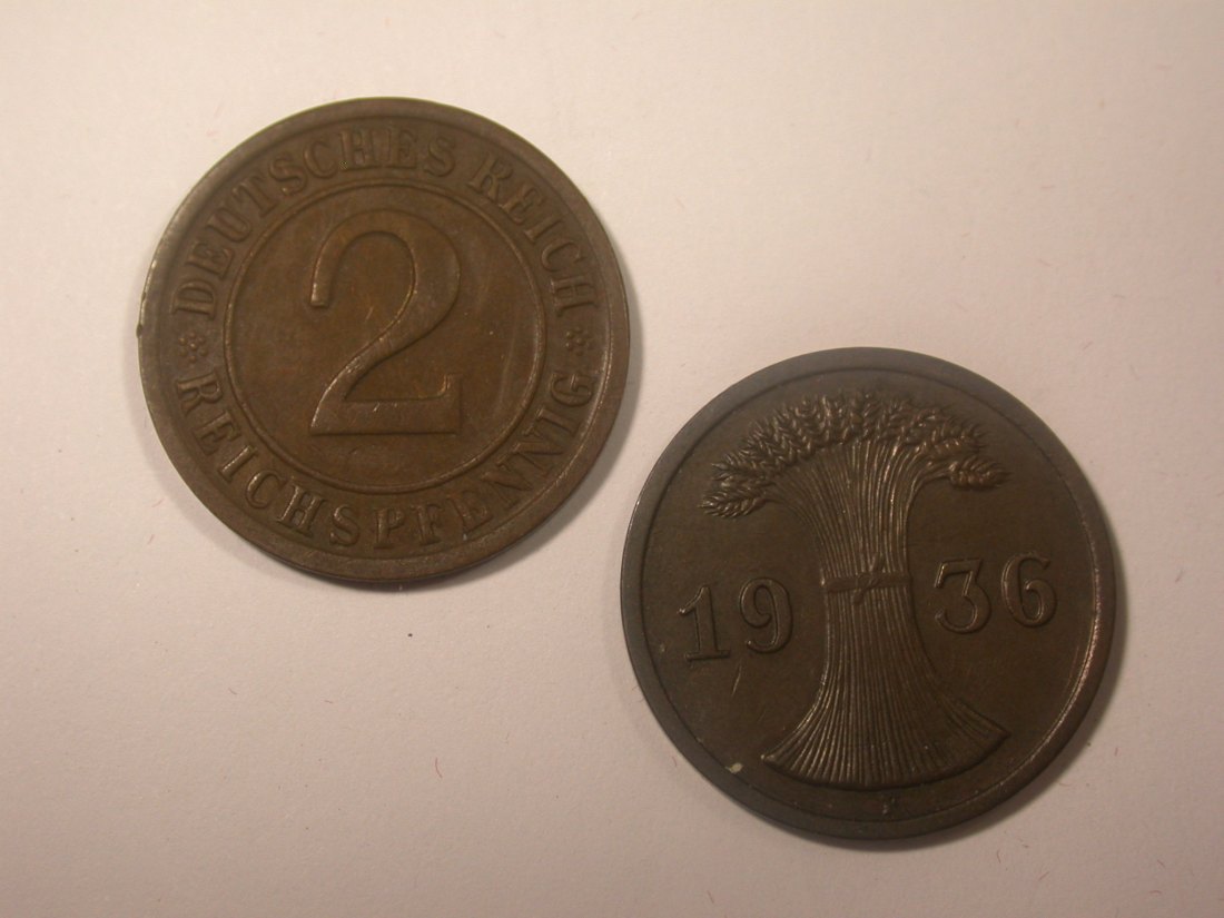  I11  Weimar  2 Pfennig 1936 D und F  2 Stück  Originalbilder   