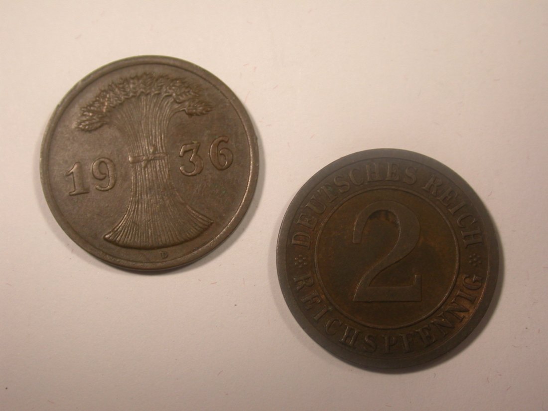  I11  Weimar  2 Pfennig 1936 D und F  2 Stück  Originalbilder   