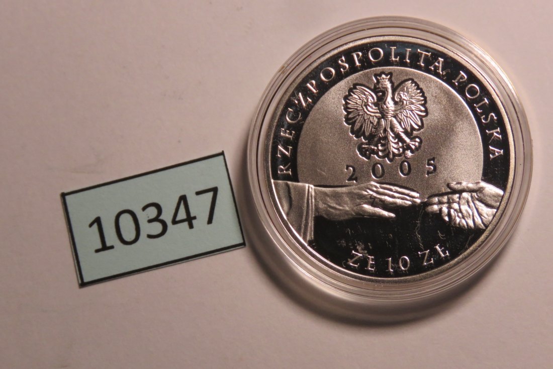  10347 POLEN - 2005 - 10 zt - 14,1 g Silber 0.925 - vergoldet - Papst + Kirche   