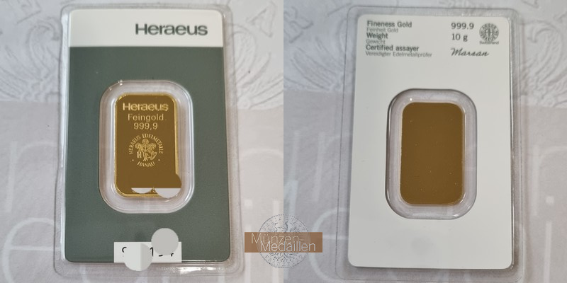 Deutschland MM-Frankfurt  Feingold: 10g 10g Goldbarren Heraeus 